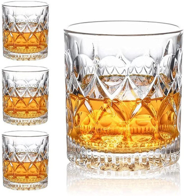 manekk world (Pack of 4) Whiskey & Bourbon Glasses – Premium Old Fashioned Rocks Glasses for Cocktails Glass Set Whisky Glass(300 ml, Glass, Clear)