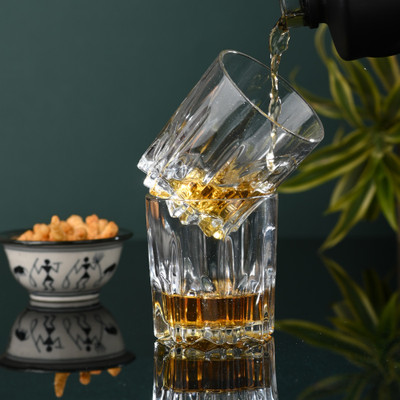 1st Time Molded Design Drinking Glass-D1 Glass Water/Juice Glass(220 ml, Glass, Clear, White)