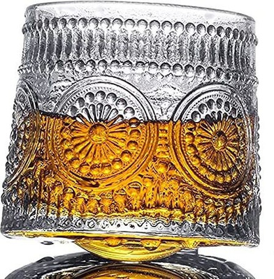 VLKMK (Pack of 4) Whiskey Glasses,Rotatable Decompression , New Fashioned Whiskey Glasses,bar Whiskey Glasses, Perfect Idea for Scotch Lovers, Glasses for Scotch, Rum Glasses Pack of 4 (200 ML) Glass Whisky Glass(200 ml, Glass, Clear)