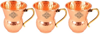 IndianArtVilla (Pack of 3) Set of 3 Copper Mathat Glass With Handle Glass Set Water/Juice Glass(800 ml, Copper, Brown)