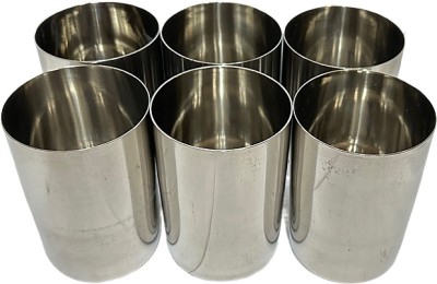 Dynore (Pack of 6) Stainless Steel Mirror Finish Round Shape Heavy Gauge Glass Set of 6 Glass Set Water/Juice Glass(300 ml, Steel, Silver)