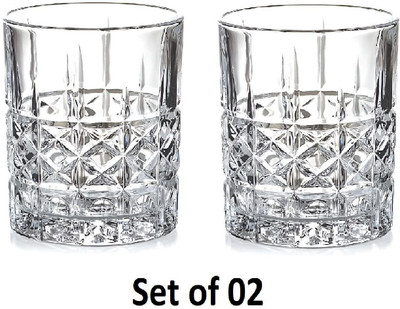 manekk world (Pack of 2) Vintage Nest Pattern Whiskey Glass Set Crystal Tumblers for Bar & Home Glass Set Whisky Glass(325 ml, Glass, Clear)