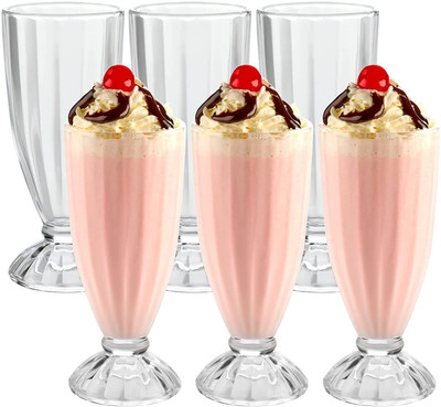 VM PARTNER (Pack of 4) Premium falooda Glass Milkshake Glass, Clear Classic faluda Smoothies Glass Set, Glass Set Water/Juice Glass(360 ml, Glass, Clear)