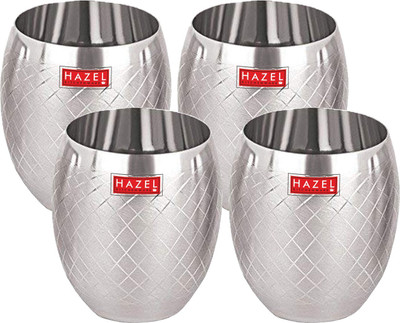 HAZEL (Pack of 4) Matt Finish Designer Stainless Steel Drinking Glass Glass Set Water/Juice Glass(260 ml, Steel, Silver)