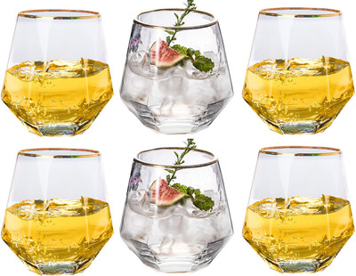 MultiZone (Pack of 6) 350ML Golden Rim Glasses for Drinking juice, Whisky, Cocktails,water glasses Glass Set Whisky Glass(350 ml, Glass, Clear)