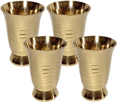 A & H ENTERPRISES (Pack of 4) Handmade Small Size Brass Water Drinking Glass/Glassiya/Baby Glass - Set of 4 pc Glass Set Water/Juice Glass(100 ml, Brass, Gold)