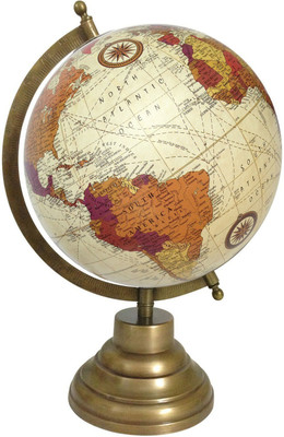 Globeskart Designer Cream Multicolour with Antique Brass Finish Stand Desk and Table Top Political World Globe(Medium Cream)