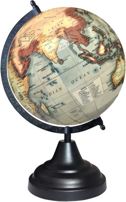 Savy Globe 12 Inch Height, 8 Inch=20.32 cm Diameter with 75 mm Magnifier & World Map, Black Arc Base, Shaded Brown Map, Mat Grey Ocean for Kids School Home Office Geography Decorative Antique Décor World Globe(8 Inch Mat Grey)