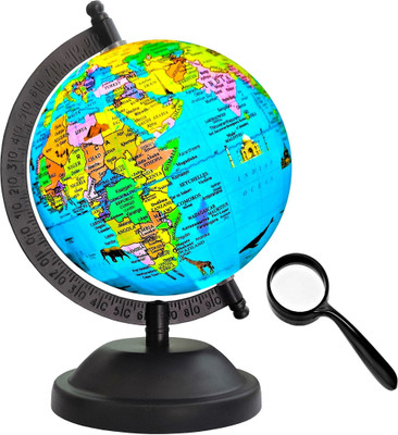 Savy 5 Inch Monuments Globe+Magnifying Glass for Kids/Students/Schools/Offices Desk and Table Top Home Décor Political Geography World Globe(5 Inch Diameter Blue)