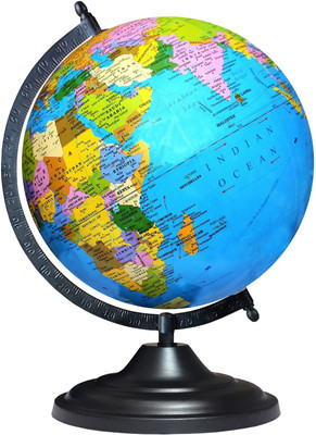Savy Educational Laminated Rotating 10 Inch Globe for Kids/Students/School/Office Metallic Black Base Home Décor Political Study World Globe(10 Inch Diameter Blue)