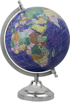 Globeskart Navy Blue with Chrome Base and Arc Desk and Table Top Political World Globe(Medium Navy Blue)