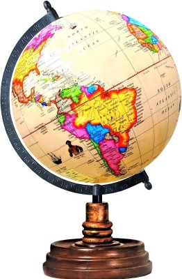 Savy Globe 12 Inch H, 8 In=20.32cm Diameter, 52 TrumpCards, 75mm Magnifier, India Map Wooden Base Black Arc Multicolor Map Glossy Cream Ocean School Home Office Décor Laminated Decorative Antique World Globe(8 Inch Diameter Laminated Glossy Cream)