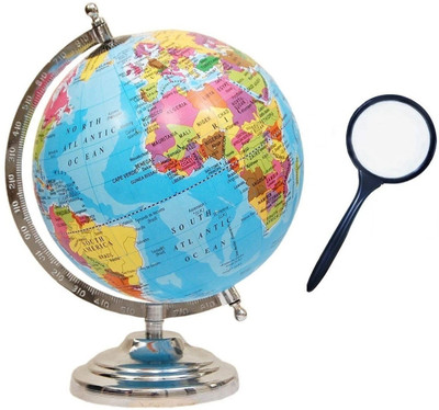 Kreative Globe 8 inch diameter 10 inch height & Magnifying Glass for Kids/Office/Students Political Political World Globe(Diameter 8 inch Height 10 ich Blue)