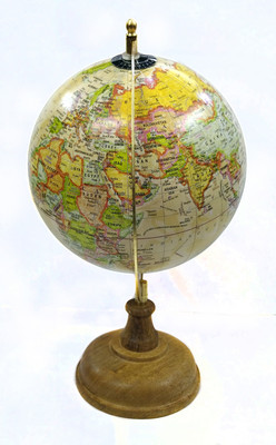 Globeskart Vintage Crayon Multicolour with Wooden Base and Brass Finish Arc Desk and Table Top Political World Globe(Medium Beige)