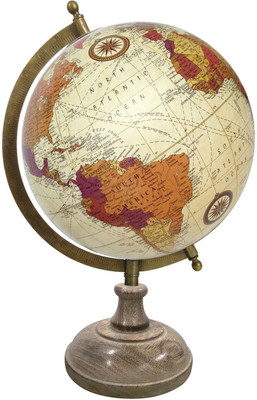 Globeskart Designer Cream Multicolour with Wooden Base and Brass Finish Arc Desk & Table Top Political World Globe(Medium Cream)