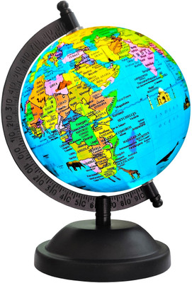Savy Educational Rotating Globe with Monuments for Kids, Students, Schools, Offices Desk and Table Top Steel Arc Political Studies World Globe(5 Inch Diameter Blue)