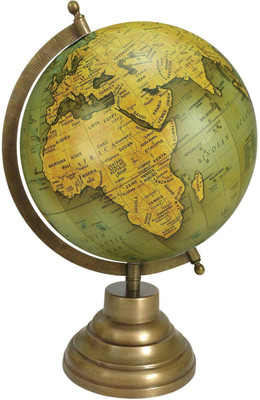 Globeskart Designer Olive Green gold with Antique Brass Finish Stand Desk & Table Top Political World Globe(Medium Olive Green)