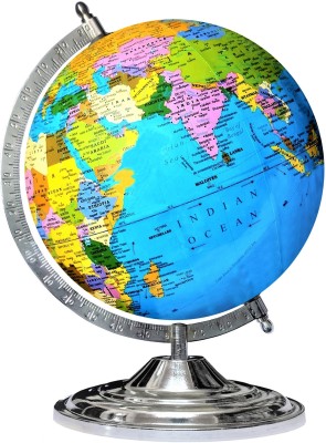 Savy Globe 12 Inch=30.48 cm, Rotating Steel Chrome Arc Base, Multicolor Map, Blue Ocean for Kids School Home Office Laminated Political Geography Study World Globe(12 Inch Blue)