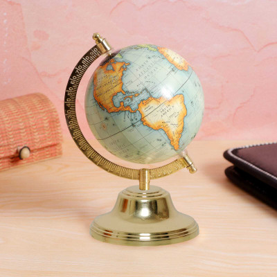 LAO JI HOME Decorative Iron Globe (Light Green, 6 Inch), 8 Inch Height, Gold-Plated. Desk & Table Top Old World World Globe(Medium Light Green)