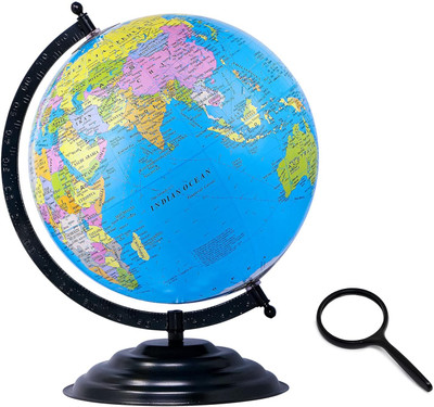 StarTac Educational 12 Inch diameter Black metal with Magnifying glass Desk & Table Top Political World Globe(Extra Large Blue)