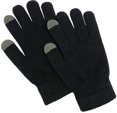 Bhavy Mobile Touch Screen Warm Winter Woolen Stretchable Gloves for Men & Women 1 Pair Riding Gloves(Black)