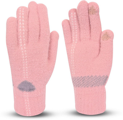 DesoRia Solid, Self Design, Printed Winter Women Gloves