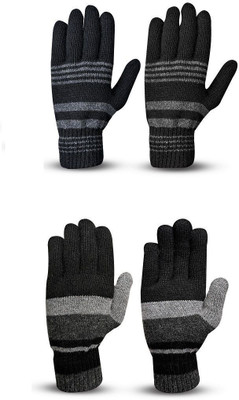 HOC Striped, Self Design, Printed Winter Women Gloves
