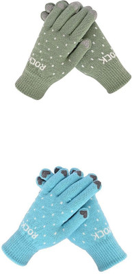 HOC Polka Print, Self Design, Printed Winter Women Gloves