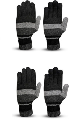 HOC Striped, Self Design, Printed Winter Women Gloves