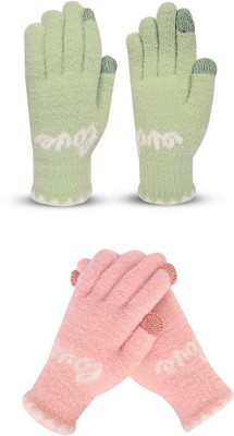 HOC Solid, Self Design, Printed Winter Women Gloves