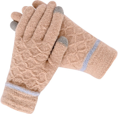 DesoRia Solid, Self Design, Printed Winter Women Gloves