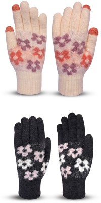 LOOM LEGACY Geometric Print, Self Design, Printed Winter Women Gloves