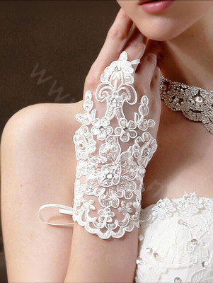 Unique bridal squence gloves Embroidered Evening Women Gloves