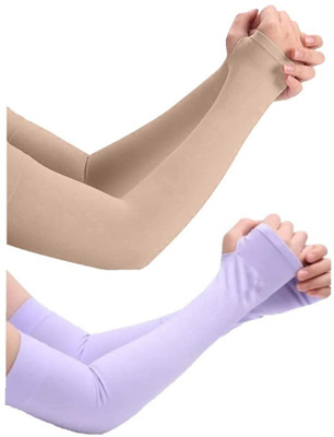 MIKONIKO Cotton Arm Sleeve For Men & Women(Free, Purple, Beige)