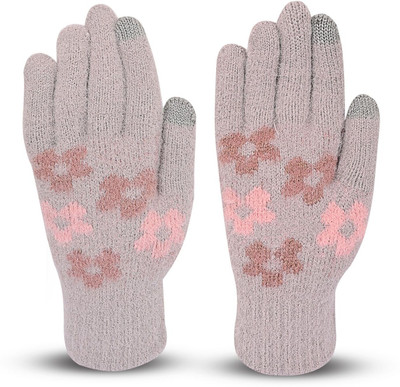 HOC Floral Print, Self Design, Printed Winter Women Gloves
