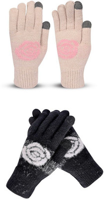DesoRia Floral Print, Self Design, Printed Winter Women Gloves