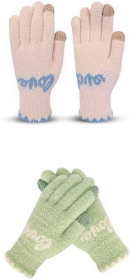 HOC Solid, Self Design, Printed Winter Women Gloves