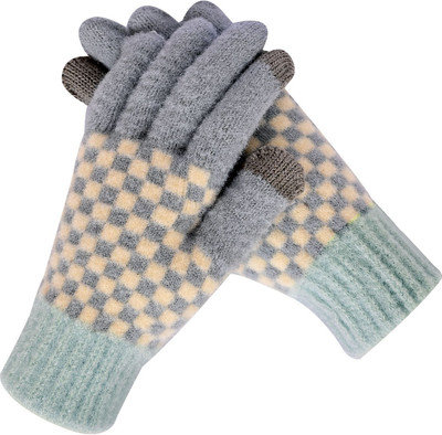 HOC Checkered, Self Design, Printed Winter Women Gloves