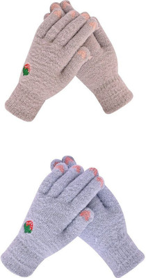 HOC Solid, Self Design, Woven Winter Women Gloves