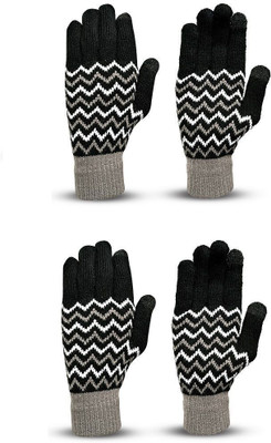 HOC Striped, Self Design, Printed Winter Women Gloves