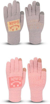 HOC Floral Print, Self Design, Printed Winter Women Gloves