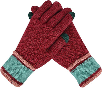 HOC Striped, Woven, Solid Winter Women Gloves