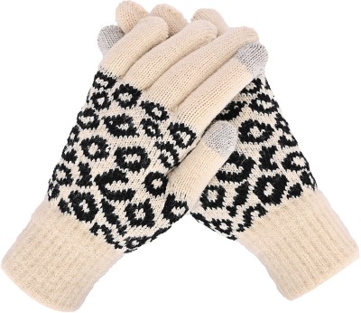 LOOM LEGACY Geometric Print, Self Design, Printed Winter Women Gloves