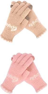 HOC Solid, Self Design, Printed Winter Women Gloves