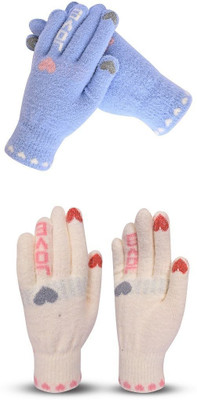 HOC Solid, Self Design, Printed Winter Women Gloves