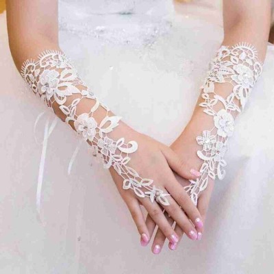 Unique bridal white gloves Self Design Evening Women Gloves