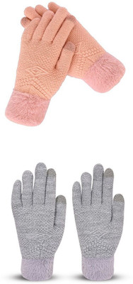 HOC Solid, Self Design, Woven Winter Women Gloves