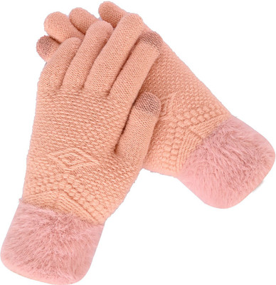 HOC Solid, Self Design, Woven Winter Women Gloves