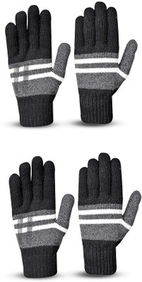 LOOM LEGACY Striped, Self Design, Printed Winter Men Gloves
