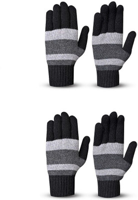 DesoRia Striped, Self Design, Printed Winter Women Gloves